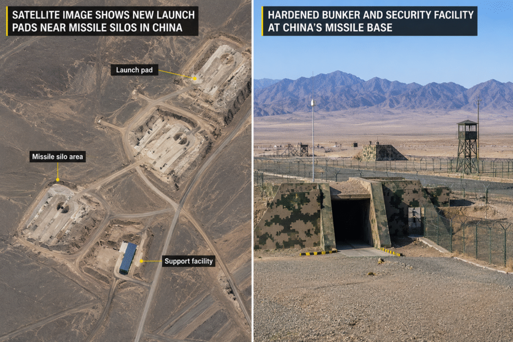Satellite images show launch pads and bunkers close to missile silos as China builds nuclear facilities