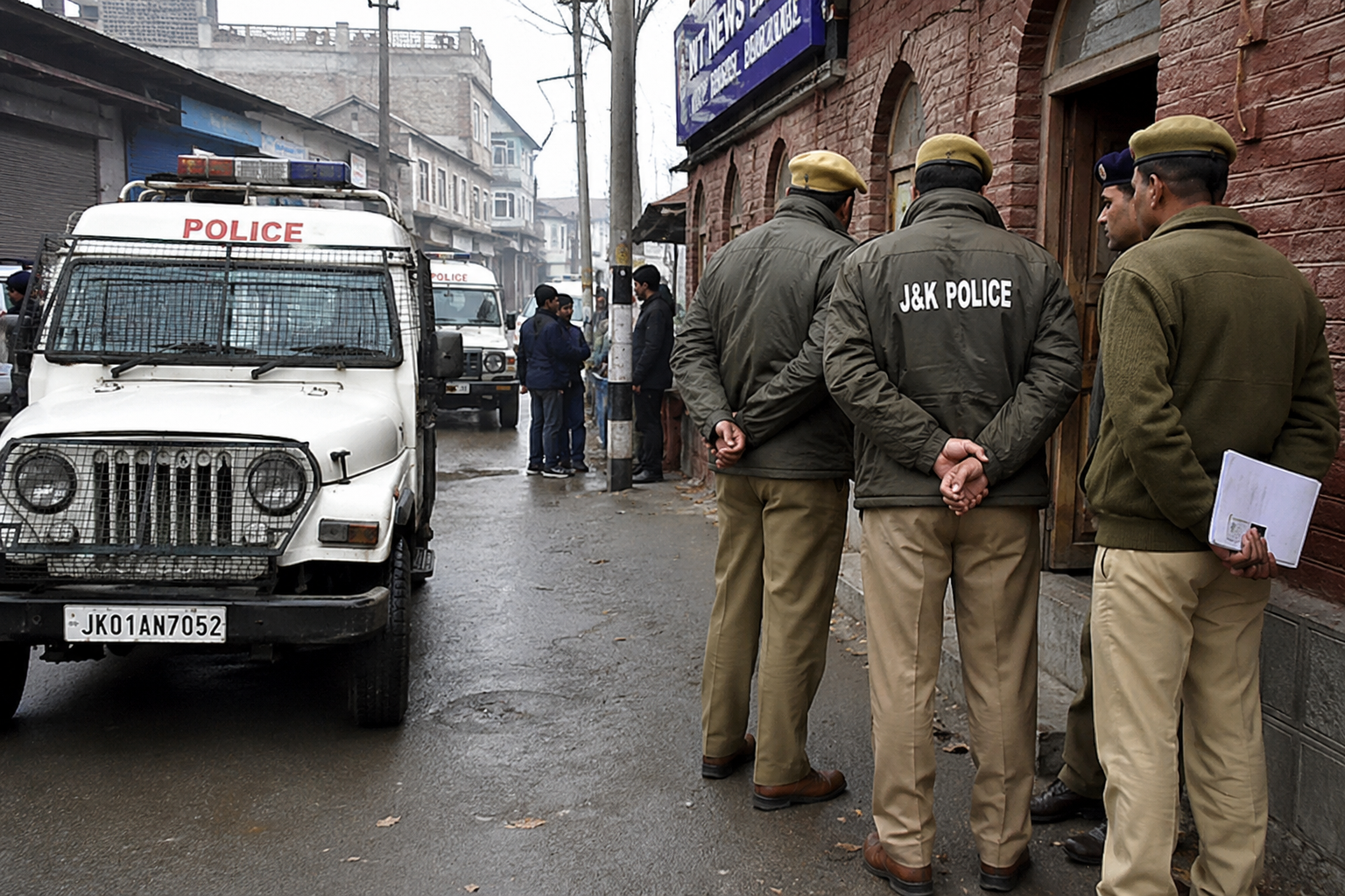 J&K Police investigation in Srinagar after a woman was found dead under mysterious circumstances, with officers examining the scene and gathering evidence."
