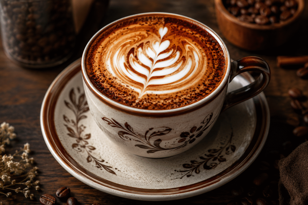 Rustic Latte Art on Speckled Ceramics